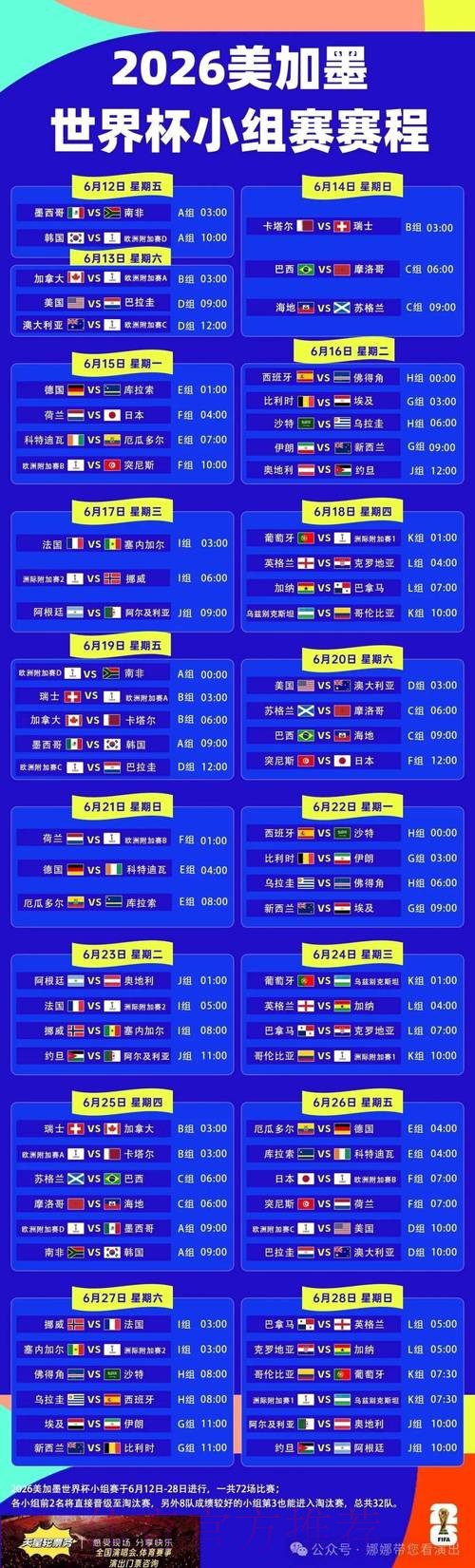2026世界杯小组赛赛程今日比赛时间表官网入口 2026世界杯小组赛赛程今日比赛时间表官网入口